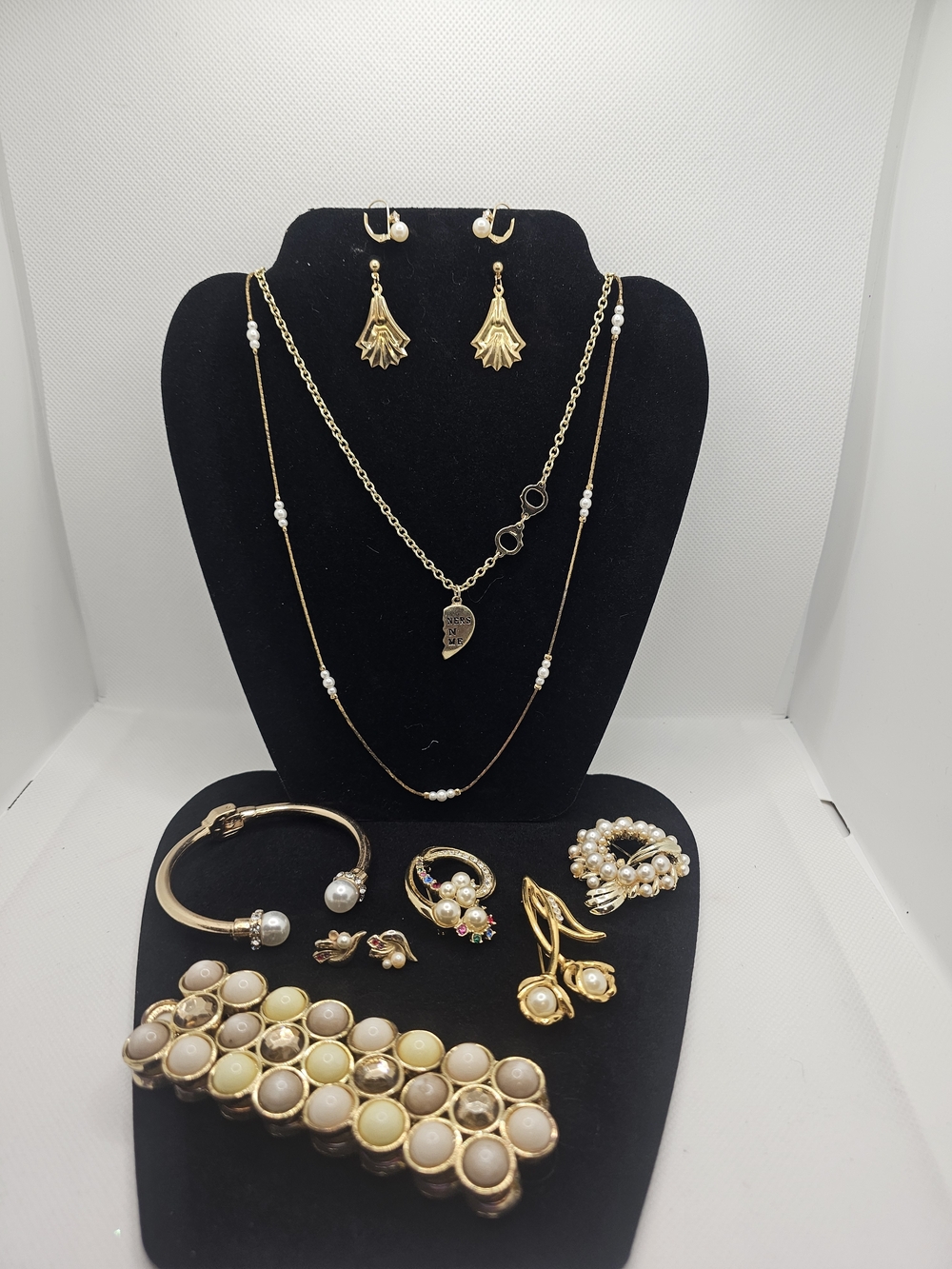Gold-Tone Pearl Accent Layered Necklace Set - White Pearls Large Jewelry Lot!